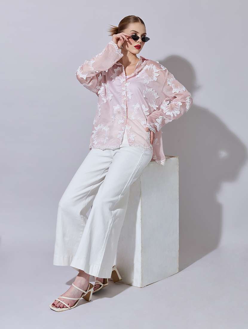 women embroidered collared long sleeve shirt - 22321874 -  Standard Image - 2