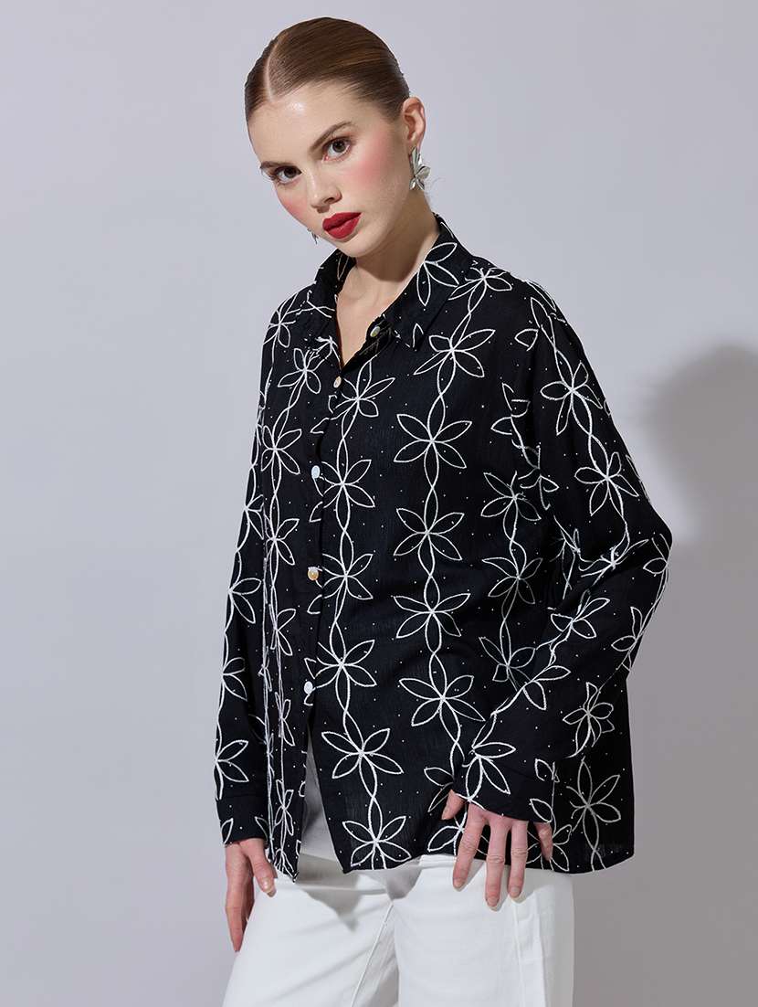 women embroidered long sleeve oversized shirt - 22321876 -  Standard Image - 2
