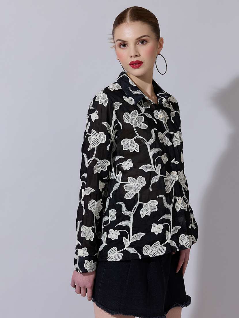Women Embroidered Long Sleeve Oversized Shirt - 22321880 -  Standard Image - 2