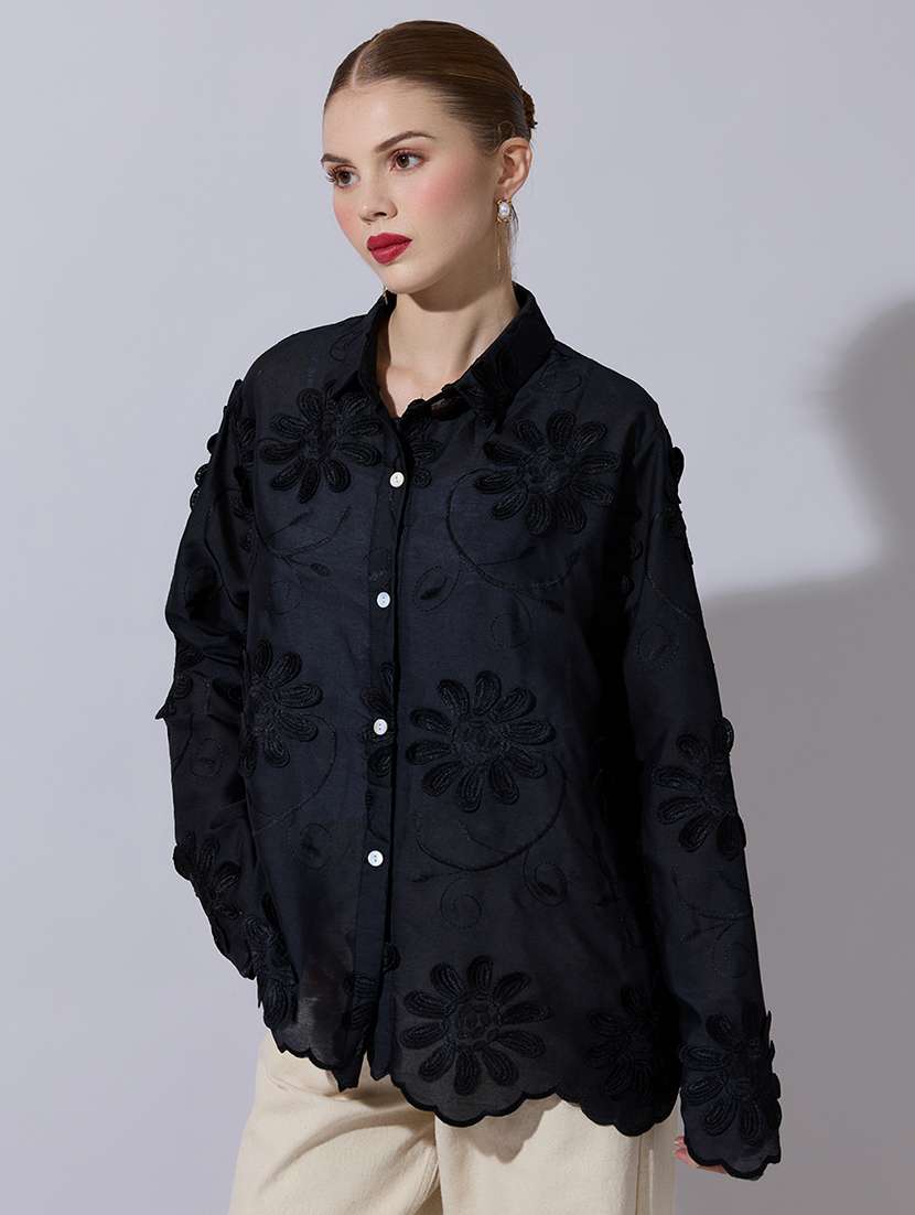 women embroidered long sleeve oversized shirt - 22321881 -  Standard Image - 2