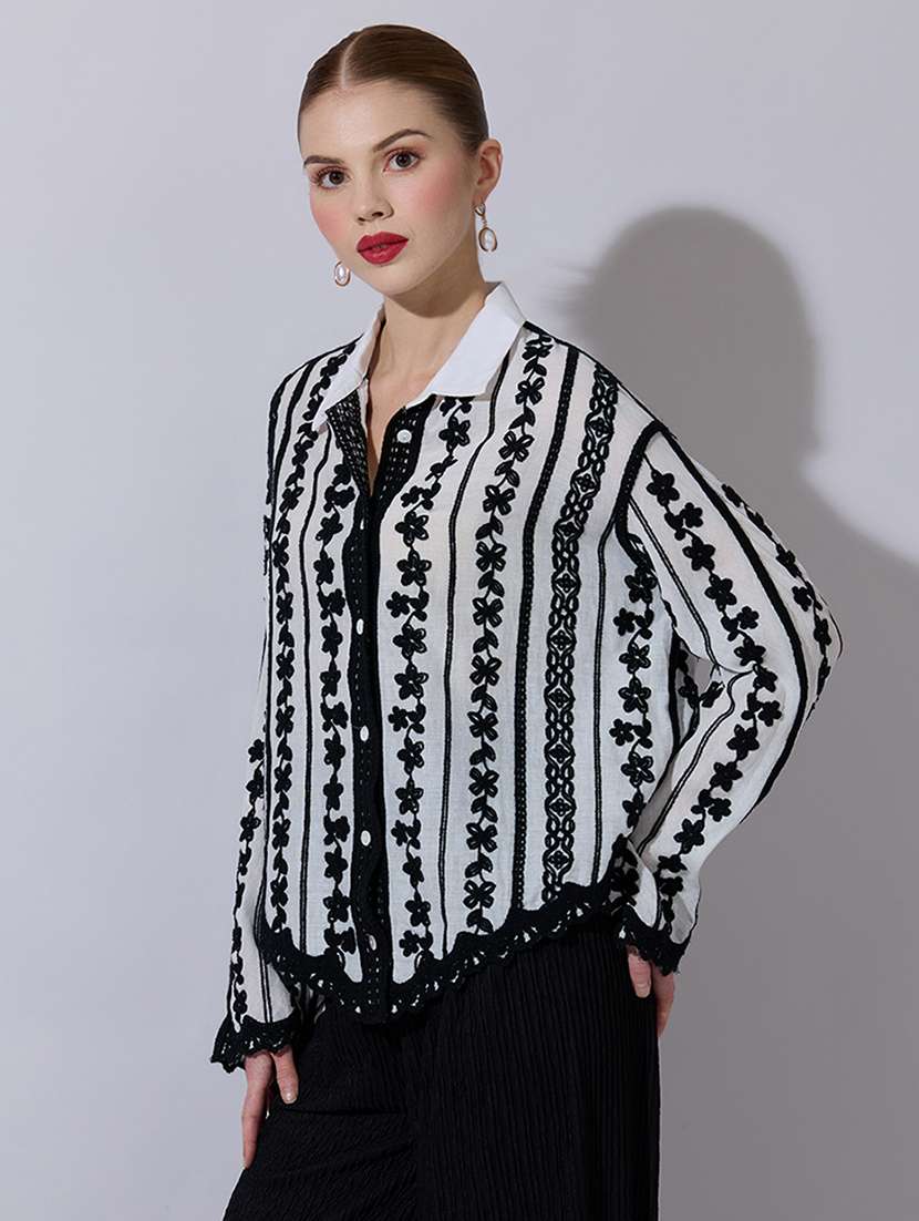 women embroidered collared long sleeve shirt - 22321883 -  Standard Image - 2