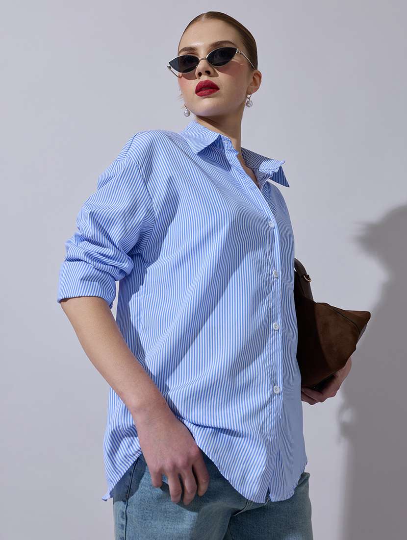 women striped long sleeve oversized shirt