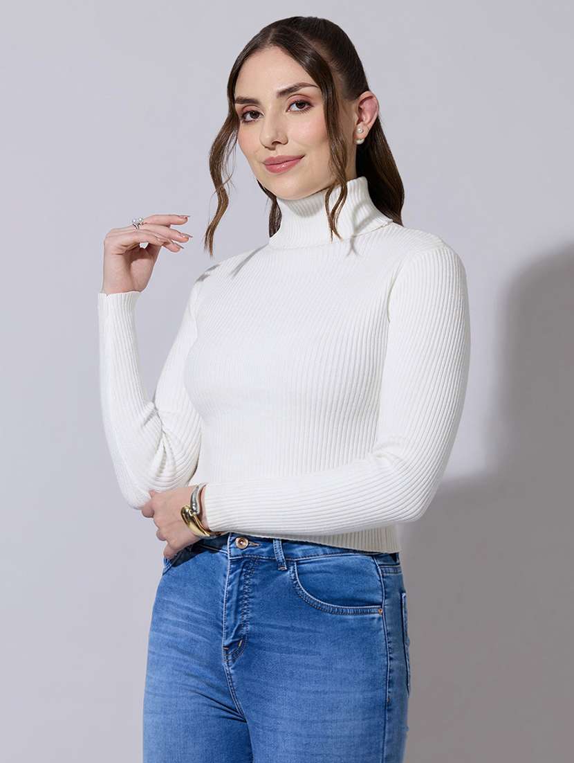 women solid high neck long sleeve pullover - 22321895 -  Standard Image - 2