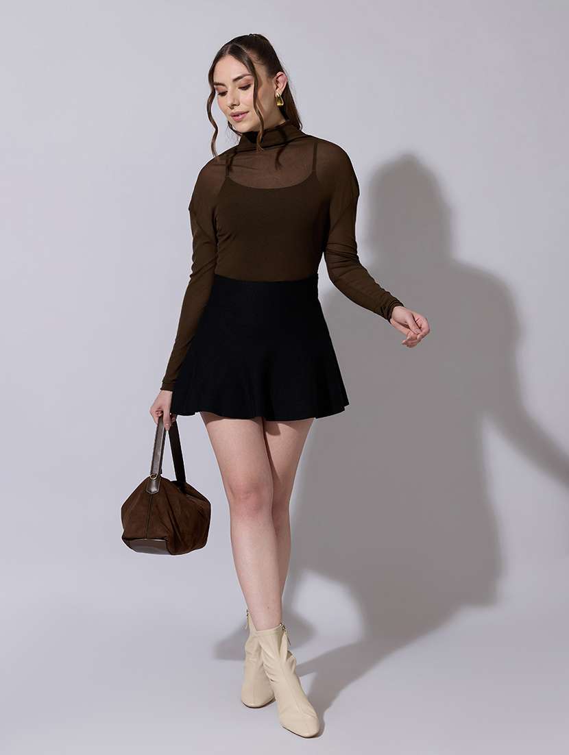 women solid long sleeve mesh asymmetric top - 22321900 -  Standard Image - 2