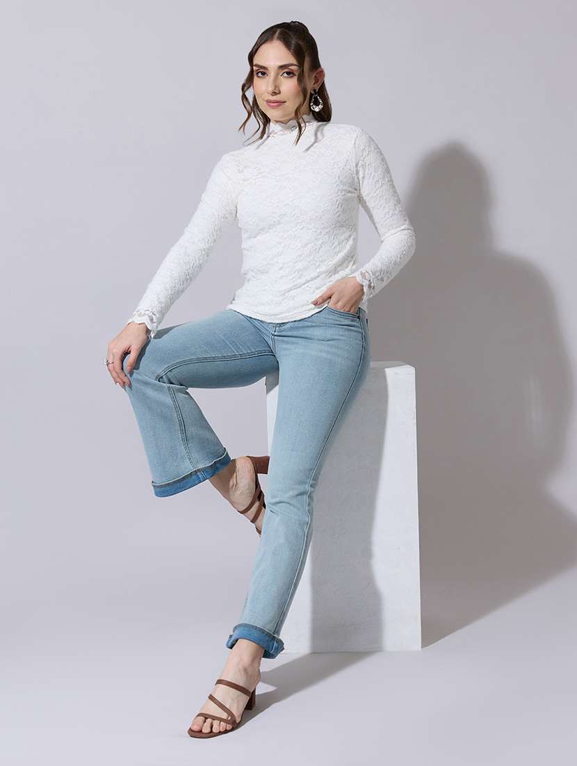 women solid long sleeve lace top - 22321901 -  Standard Image - 2