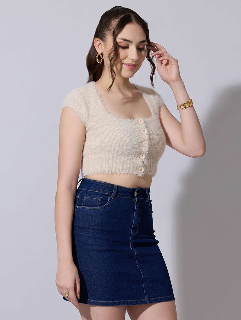 women solid short sleeve crop top  - 22321908 -  Standard Image - 2