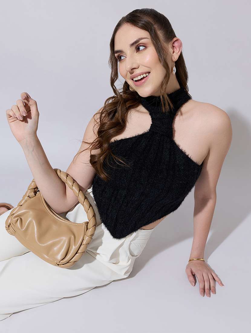 women self designed hlater neck asymmetric  top