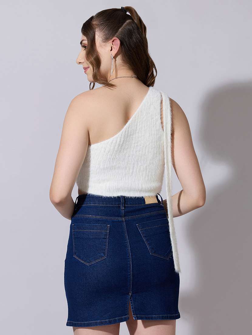 women self designed single shoulder crop top - 22321914 -  Standard Image - 2