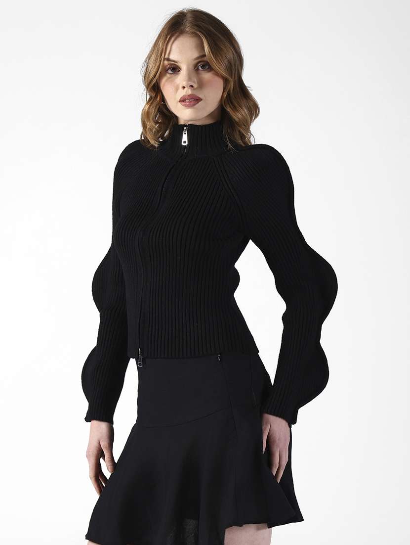 women solid high neck sculpted sleeve top - 22321927 -  Standard Image - 2