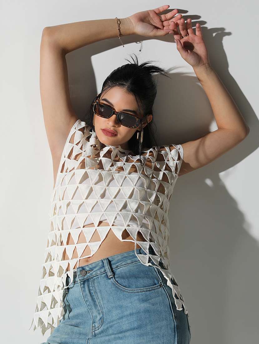 women self designed sleeveless asymmetric top - 22321931 -  Standard Image - 2