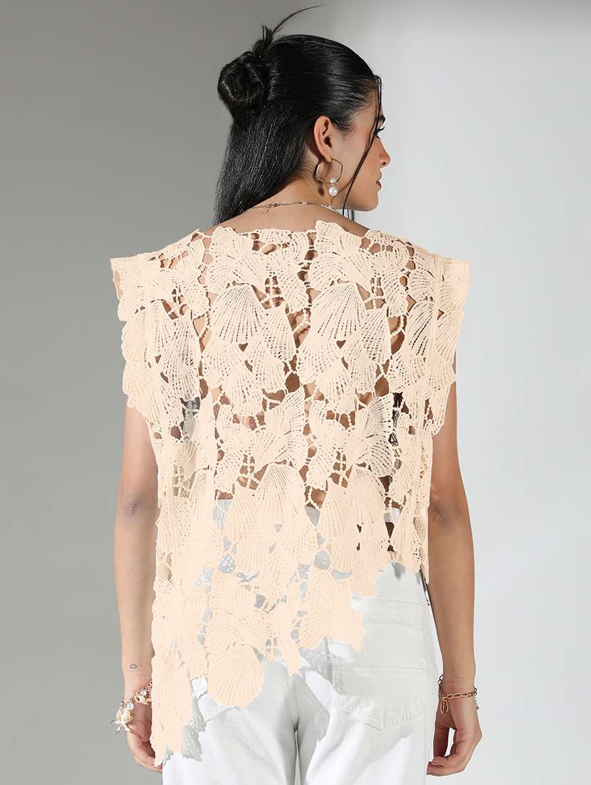 women self designed sleeveless crochet asymmetric top - 22321933 -  Standard Image - 2