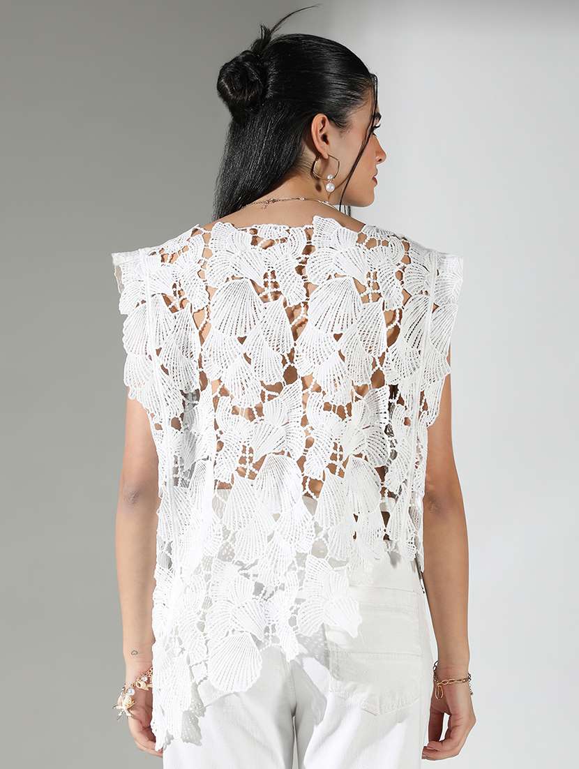 women self designed sleeveless crochet asymmetric top - 22321934 -  Standard Image - 2