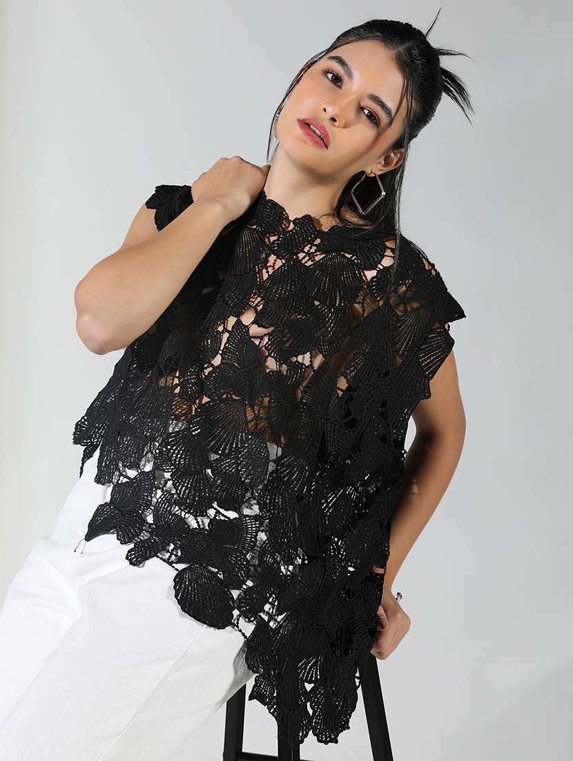 women self designed sleeveless asymmetric top