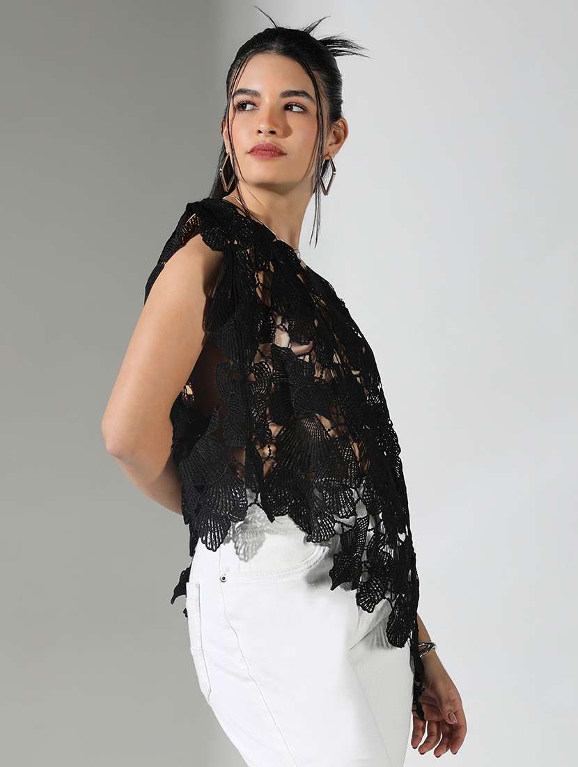 Women Self Designed Sleeveless Asymmetric Top - 22321935 -  Standard Image - 2