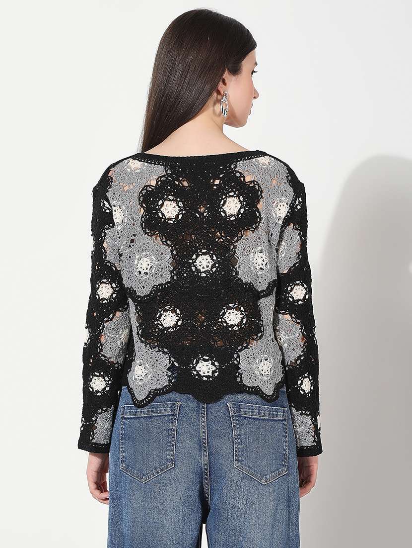 women self designed long sleeve crochet top - 22321936 -  Standard Image - 2