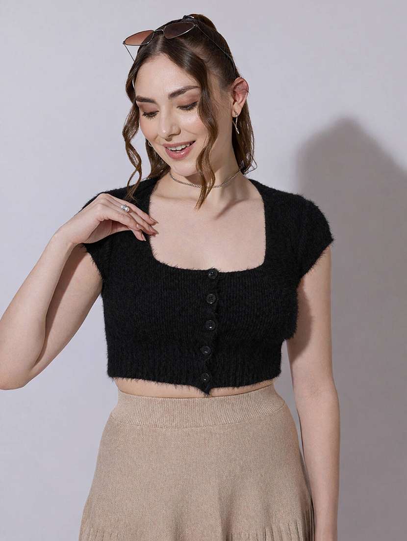women solid short sleeve crop top