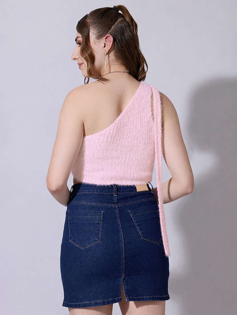 women solid single shoulder crop top  - 22321942 -  Standard Image - 2