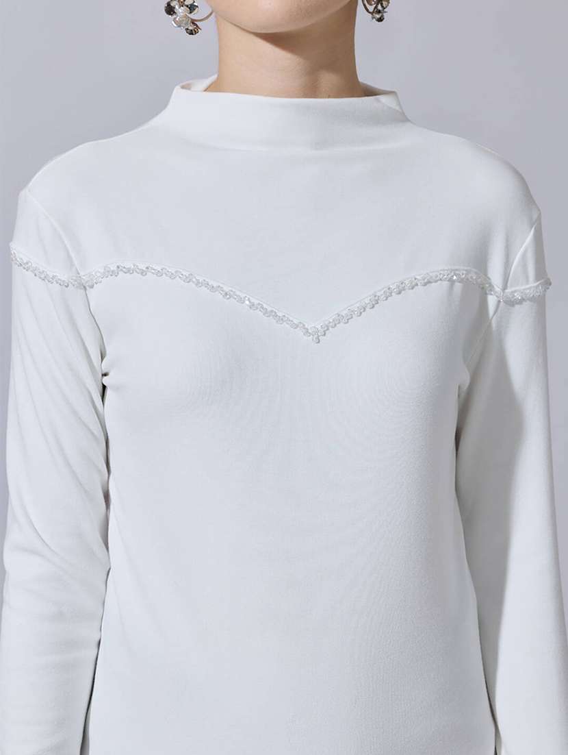 women solid mock neck long sleeve top - 22321949 -  Standard Image - 2