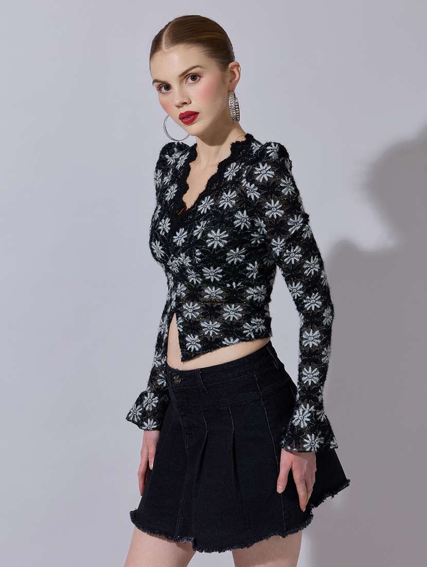 women self designed puff sleeve crop top - 22321951 -  Standard Image - 2