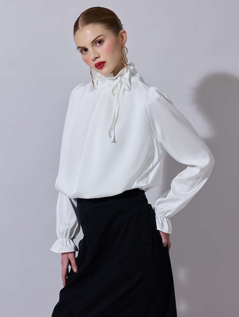 women solid long sleeve blouson top - 22321955 -  Standard Image - 2