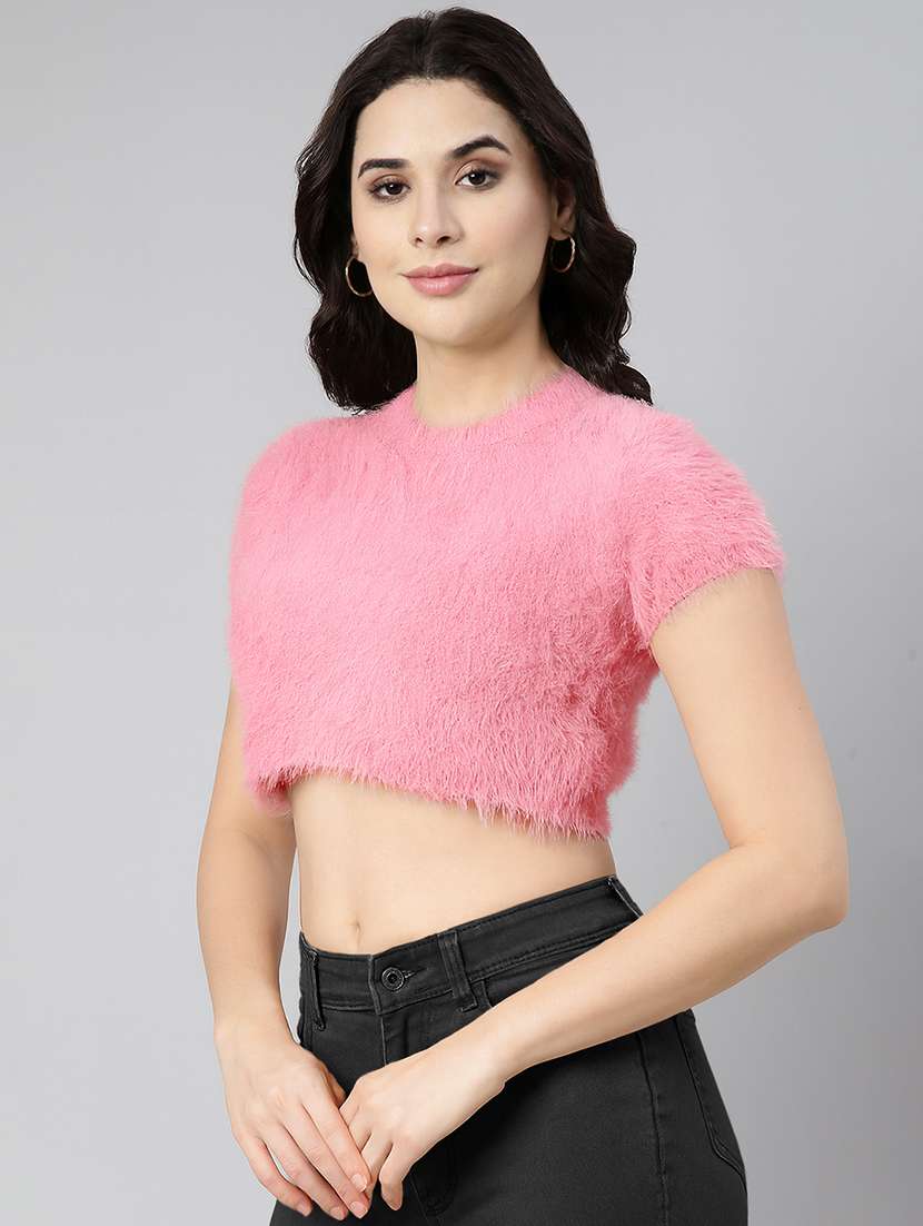 women solid short sleeve crop top - 22321960 -  Standard Image - 2