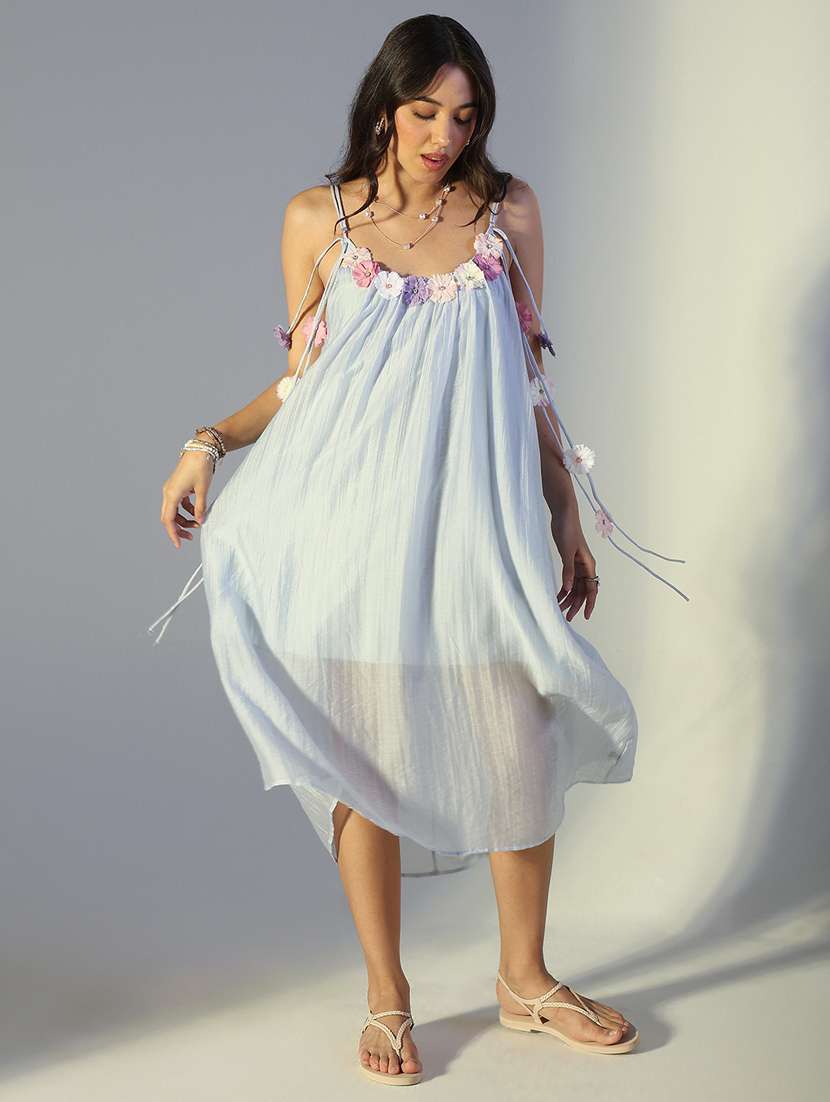 women solid shoulder strap a-line dress - 22321966 -  Standard Image - 2