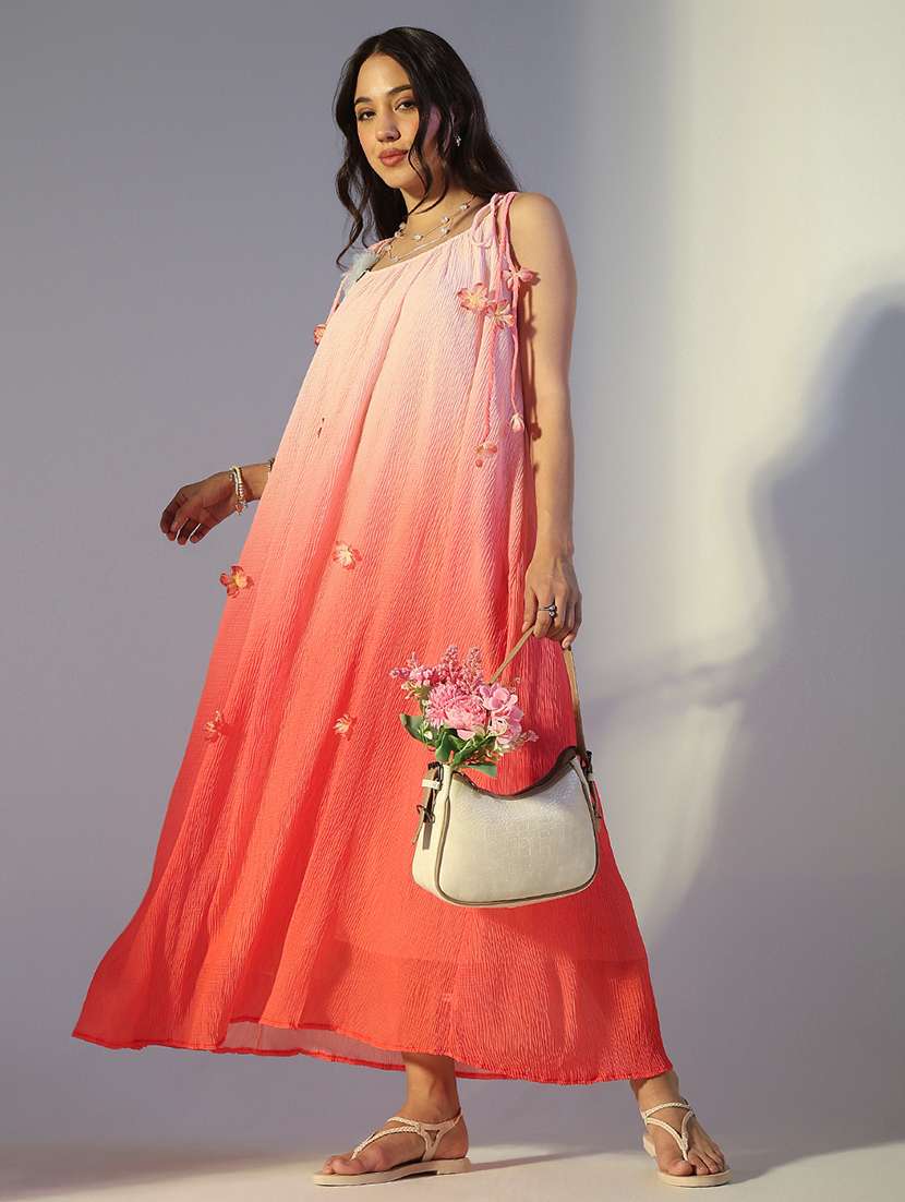 women ombre shoulder strap a-line dress