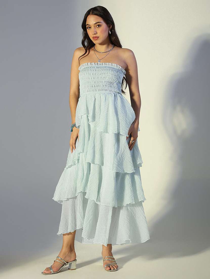 women solid off shoulder ruffle dress - 22321978 -  Standard Image - 2