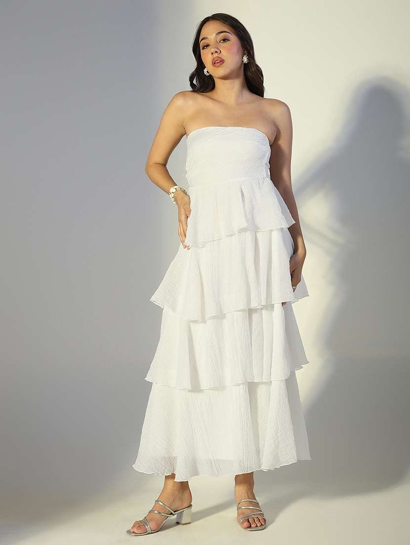 women solid shoulder strap ruffle dress - 22321980 -  Standard Image - 2