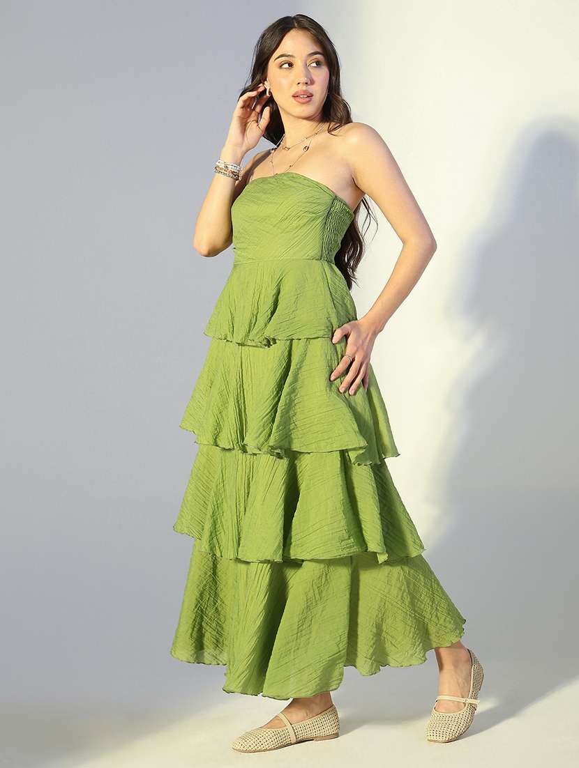 women solid off shoulder ruffle dress - 22321981 -  Standard Image - 2