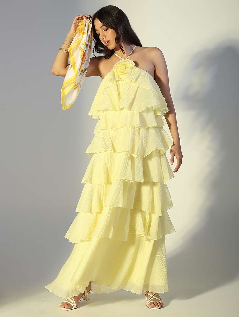 women solid halter neck sleeveless ruffle dress - 22321983 -  Standard Image - 2