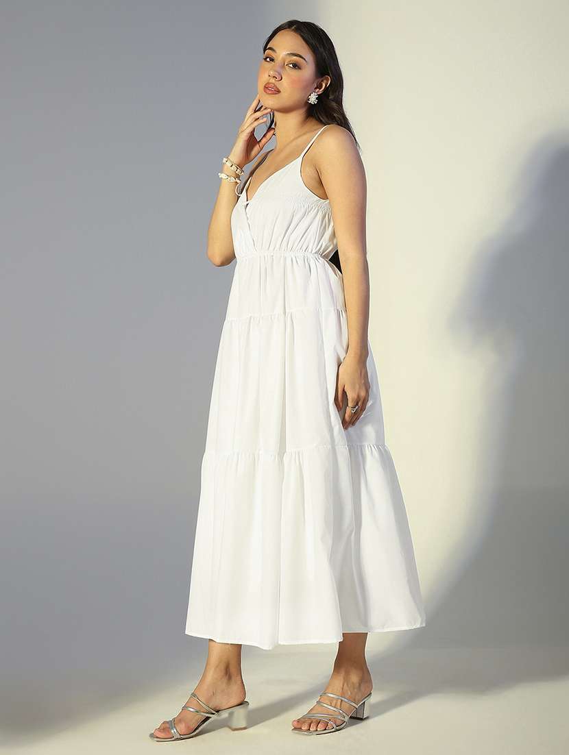 women solid shoulder strap tiered dress - 22321988 -  Standard Image - 2