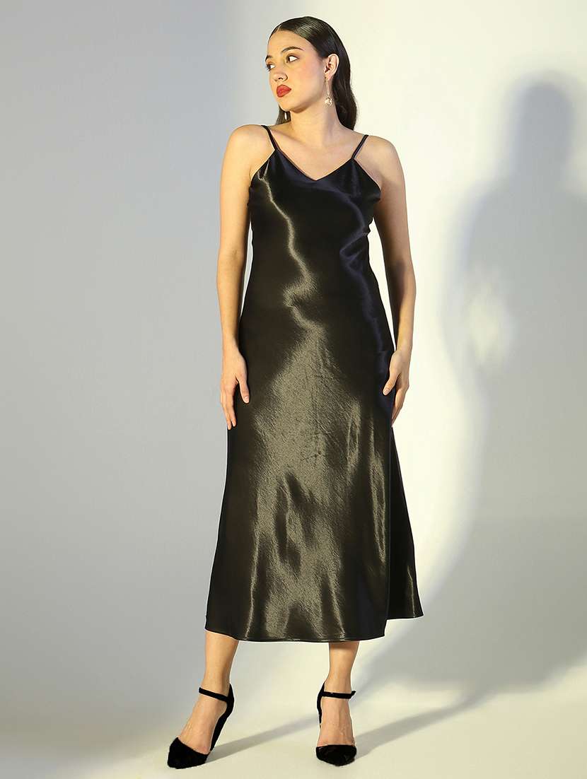women solid shoulder strap a-line dress - 22321994 -  Standard Image - 2