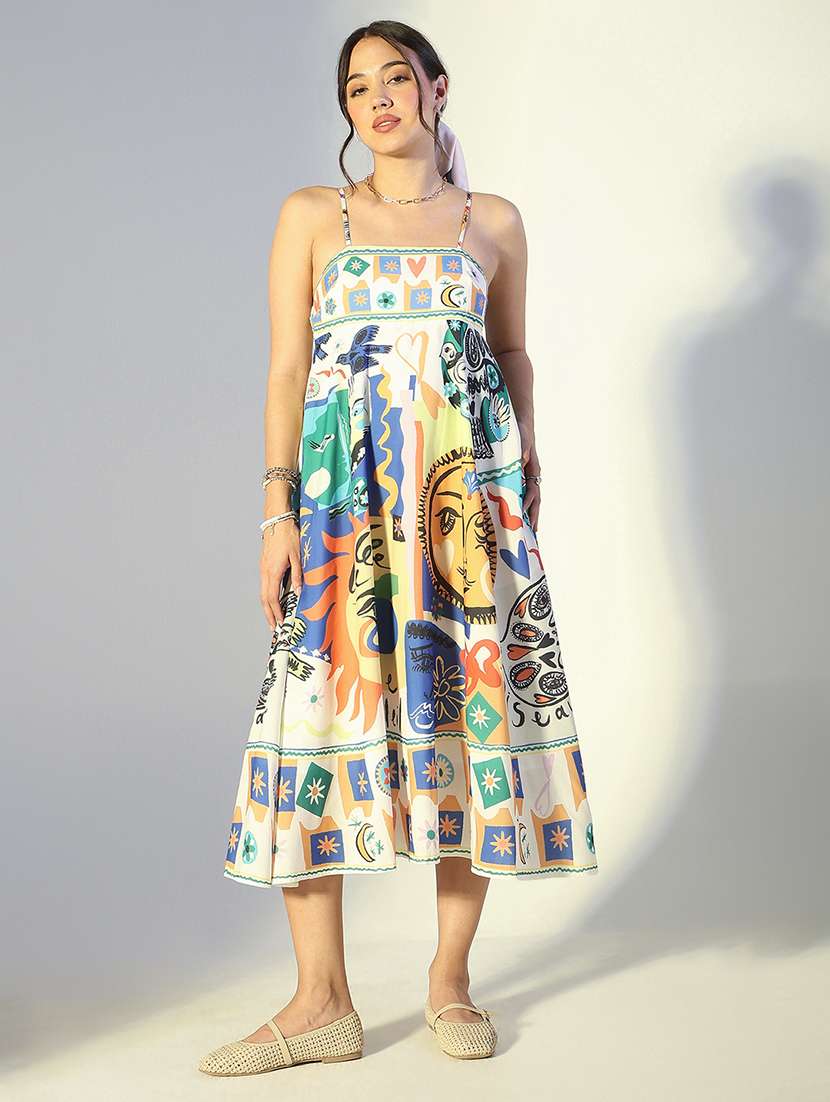 women printed shoulder strap a-line dress - 22321997 -  Standard Image - 2