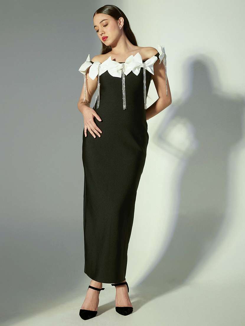 women embellished off shoulder bodycon dress