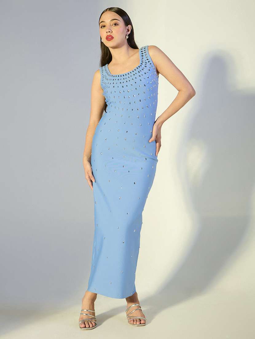 women embellished sleeveless bodycon dress