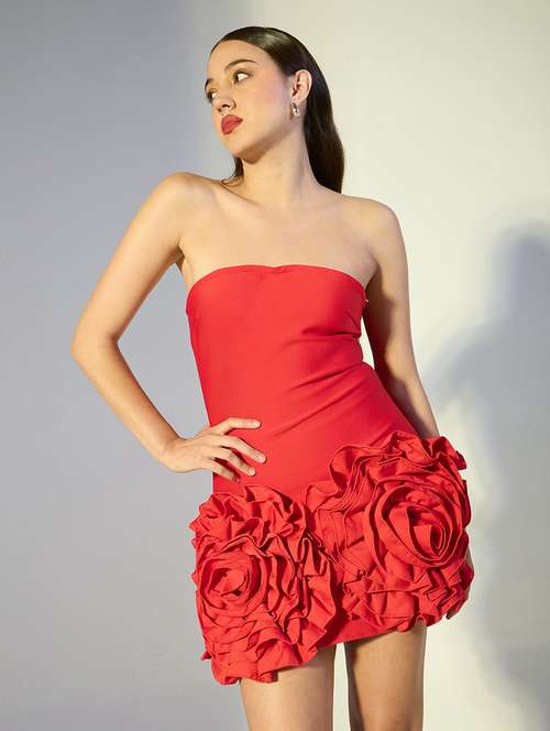 red dress gold sandals FRIEDA MINI DRESS