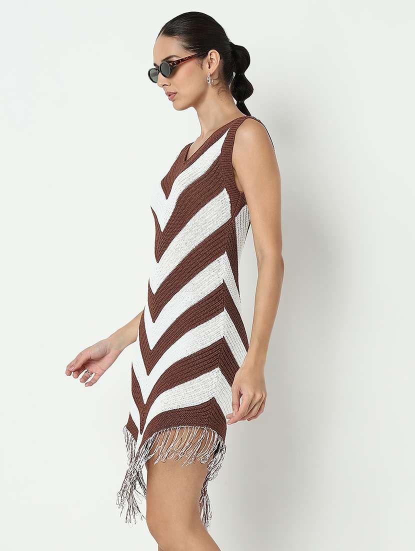 women color blocked sleeveless crochet asymmetric dress - 22322018 -  Standard Image - 2