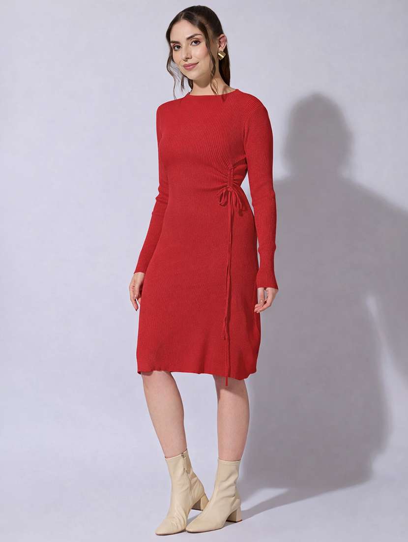 women solid long sleeve ruched bodycon dress - 22322020 -  Standard Image - 2