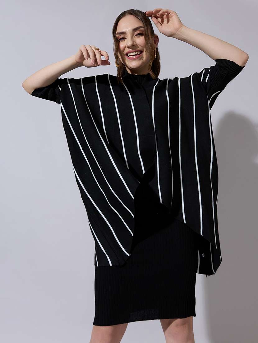 women knit dress with striped poncho-style overlay - 22322029 -  Standard Image - 7