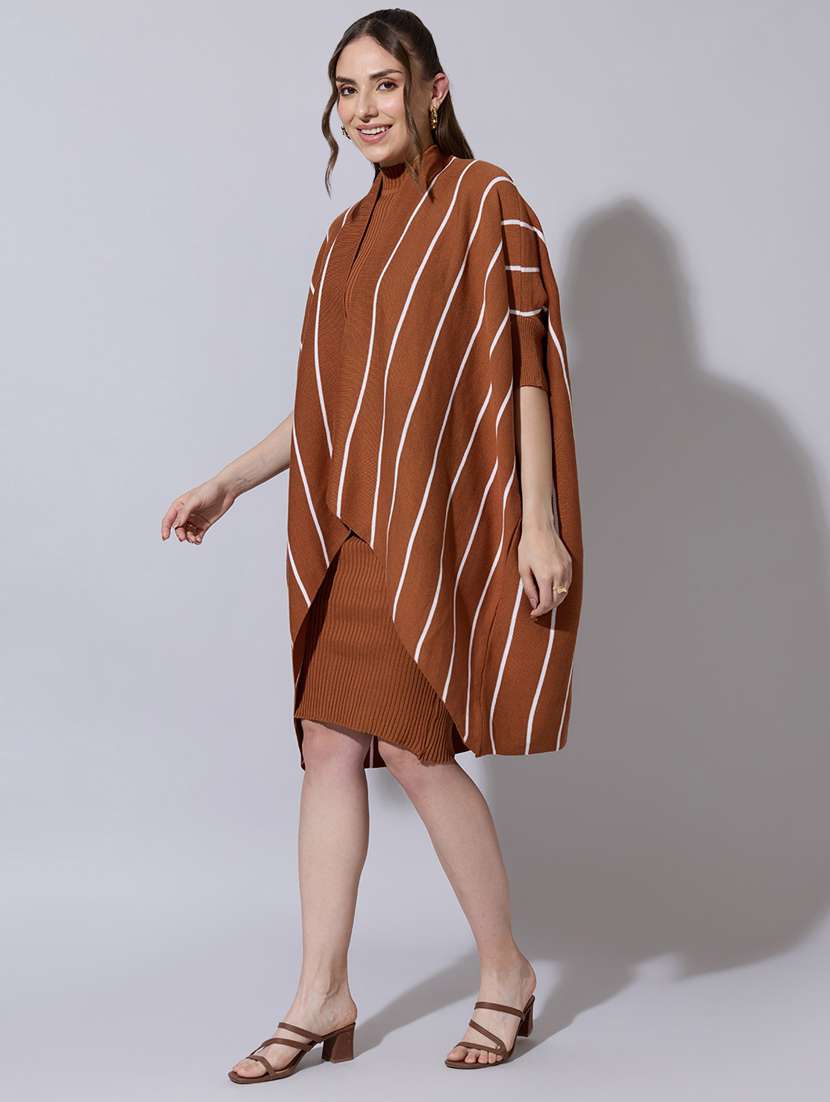 women knit dress with striped poncho-style overlay - 22322030 -  Standard Image - 2