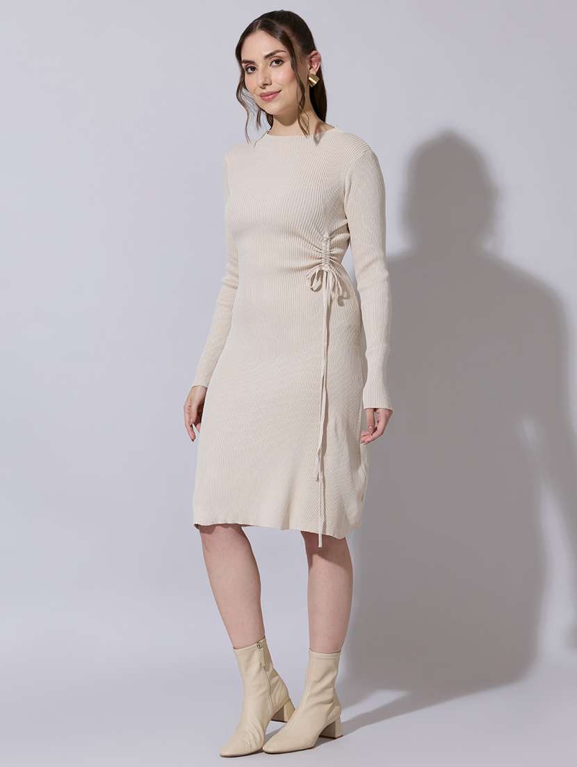 women solid long sleeve ruched bodycon dress - 22322034 -  Standard Image - 2