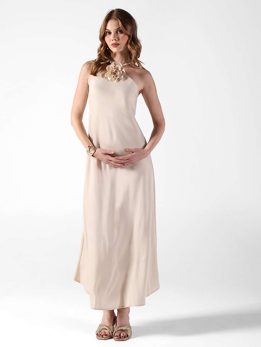 women solid halter neck a-line dress - 22322049 -  Standard Image - 2