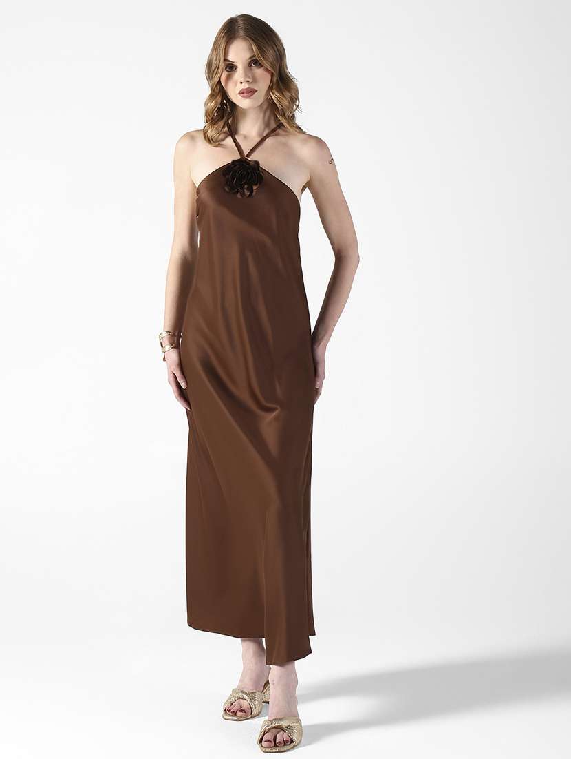 women solid halter neck sleeveless a-line dress - 22322050 -  Standard Image - 2