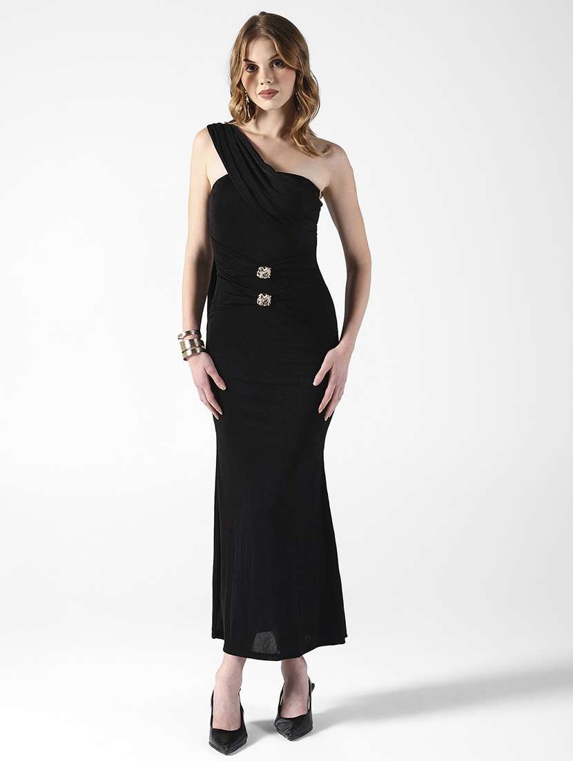 women solid single shoulder bodycon dress - 22322052 -  Standard Image - 2