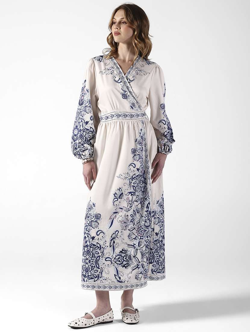 women printed puff sleeve fit & flare dress - 22322056 -  Standard Image - 2