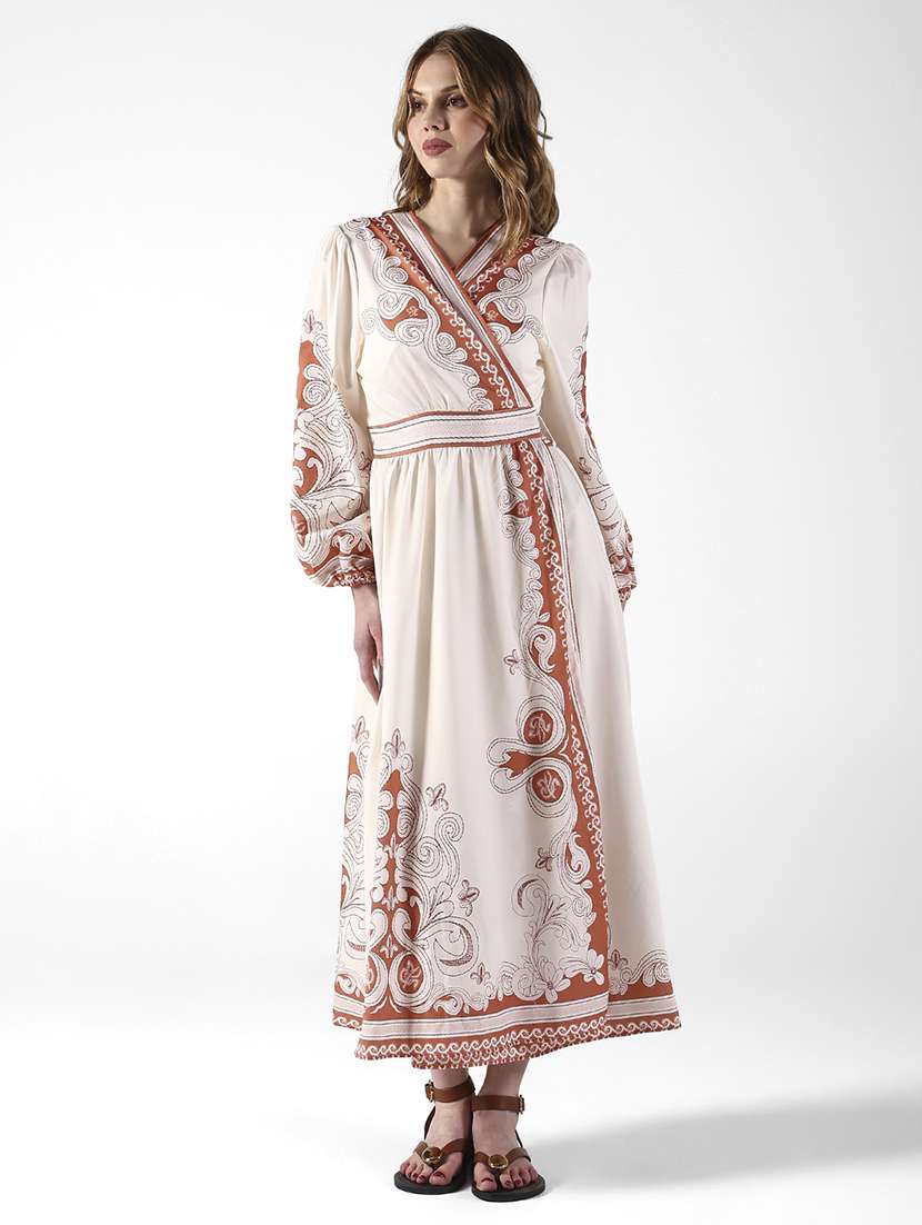 women printed puff sleeve wrap dress - 22322060 -  Standard Image - 2
