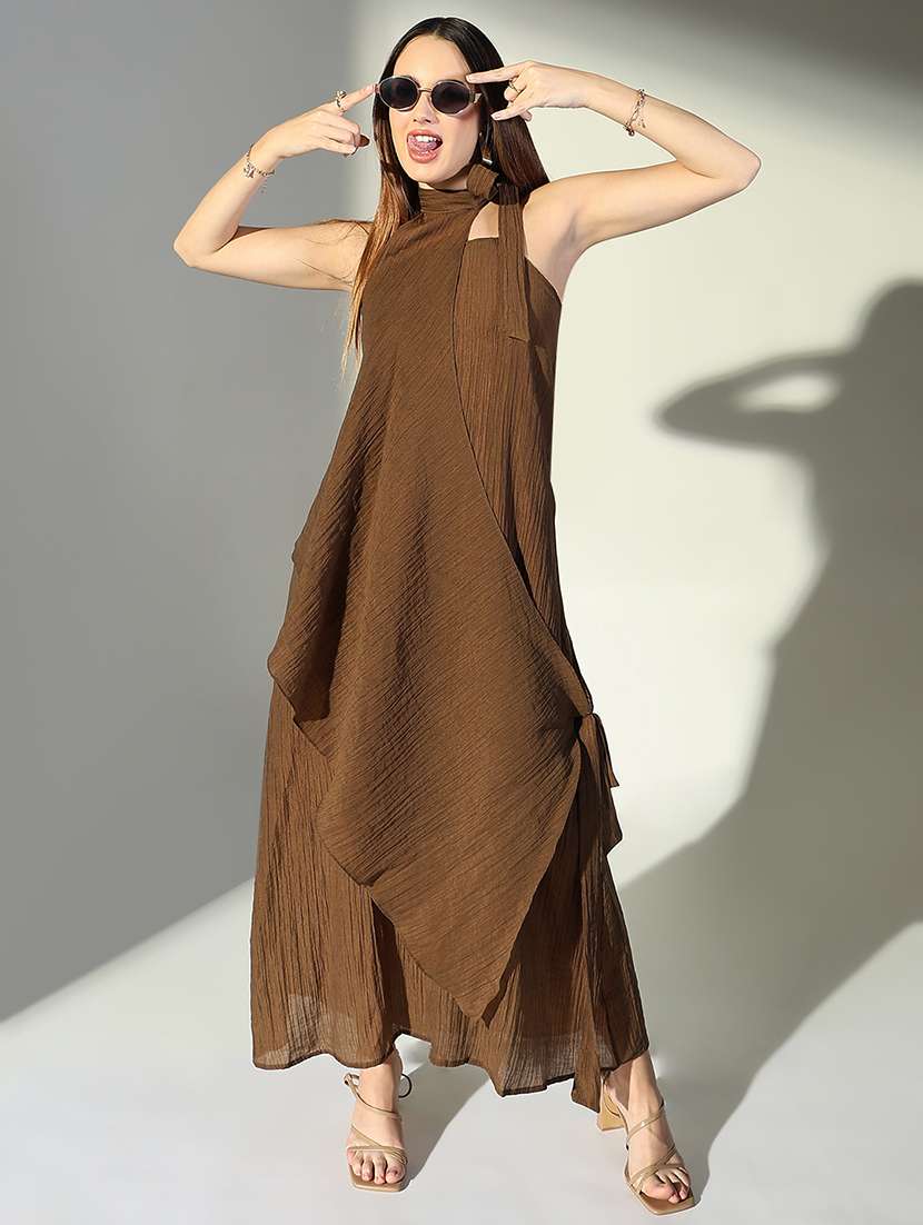 women solid shoulder strap a-line dress - 22322066 -  Standard Image - 2