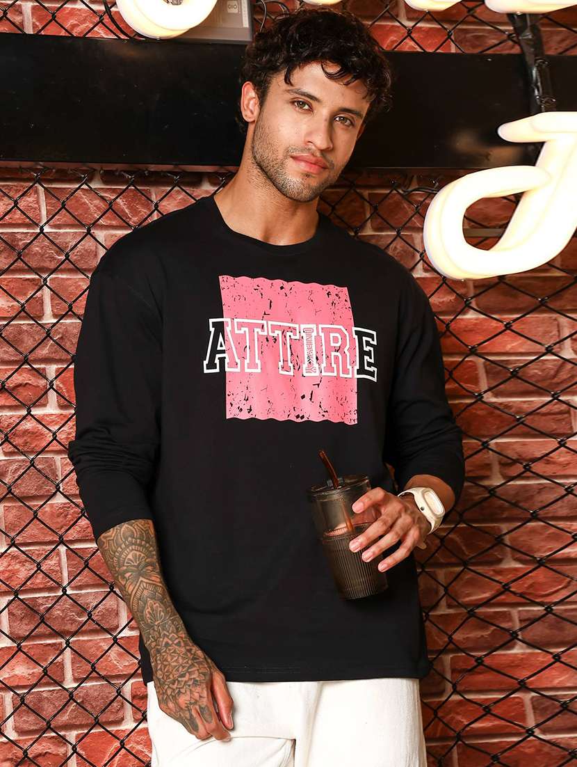 men chest print long sleeve regular fit t-shirt