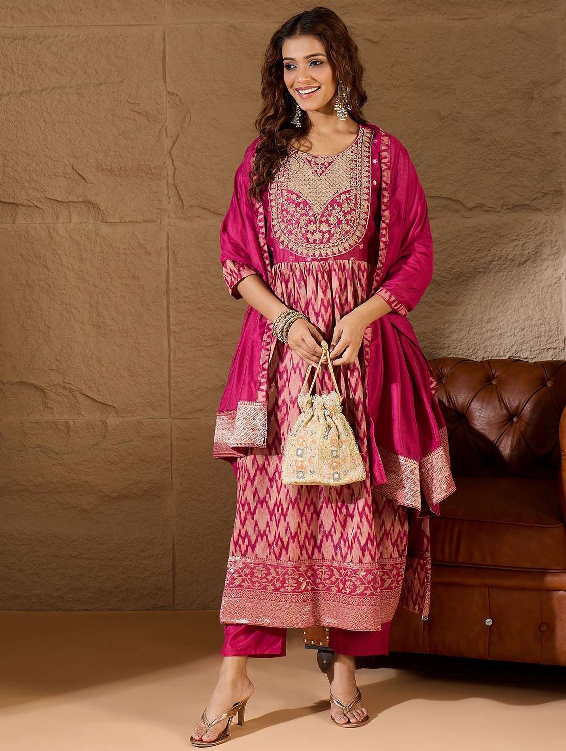 women self design three quarter sleeve kurta pant with dupatta set - 22322121 -  Standard Image - 2